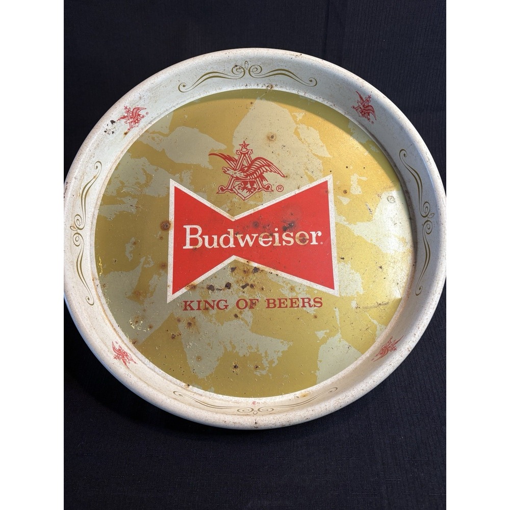 Vintage 1972 Budweiser King Of Beers Metal Serving Tray 13" Round